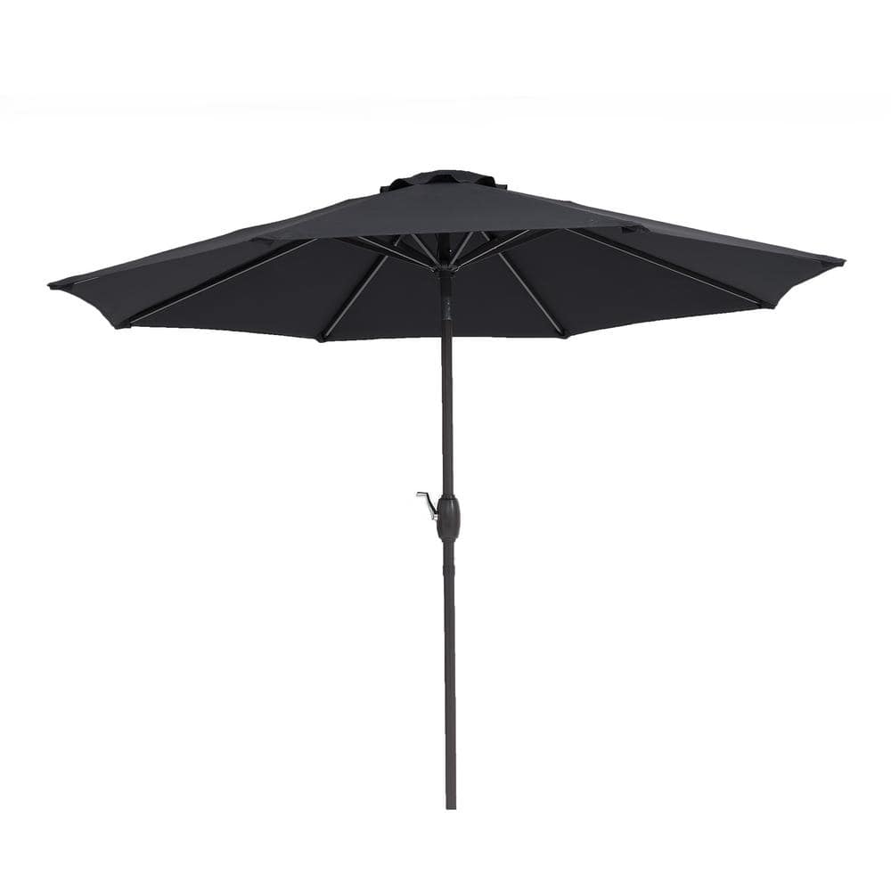 9 ft. Steel Black Outdoor Tiltable Patio Umbrella Market Umbrella With Cran