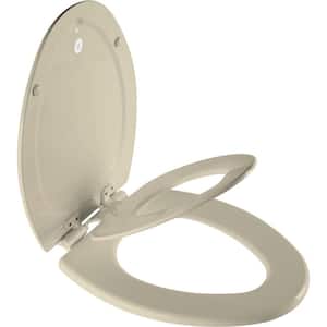 NextStep2 Children's Potty Training Elongated Enameled Wood Closed Front Toilet Seat in Bone with Plastic Child Seat