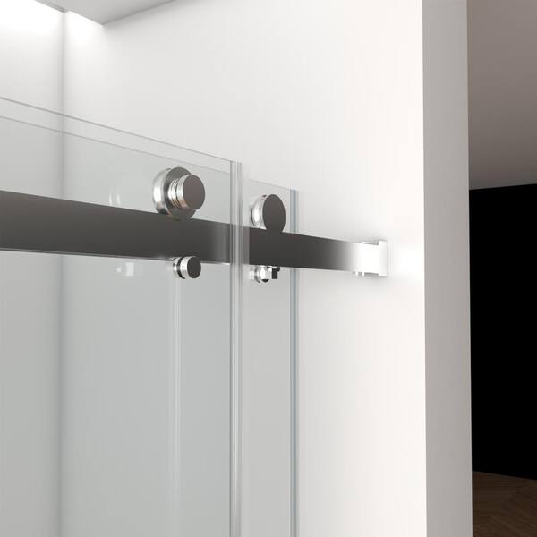 Xspracer Victoria 56-60 in. W x 76 in. H Sliding Frameless Shower Door in Brushed Nickel Finish with Clear SGCC Tempered Glass
