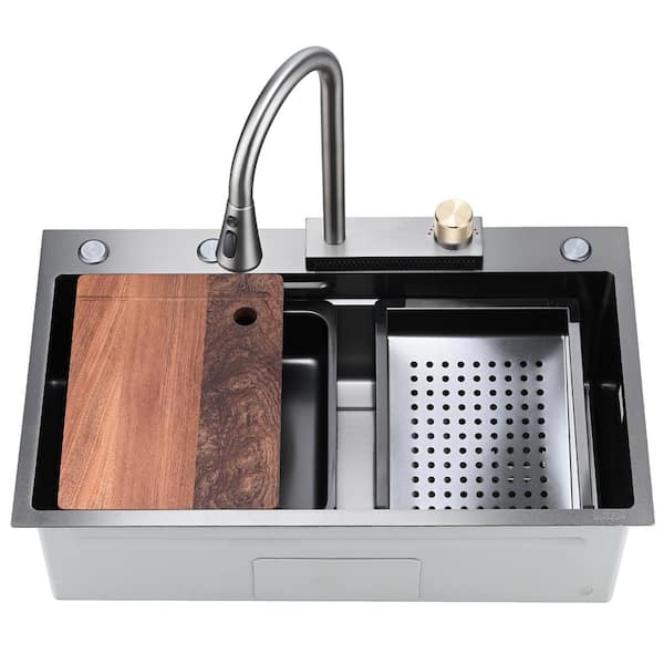 Kitchen Sink Flying rain Waterfall Kitchen Sink Set 30x 18 304 Stainless  Steel Sink with Pull Down Faucet, and Accessories