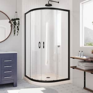 Prime 36 in. W x 74-3/4 in. H Neo Angle Sliding Semi-Frameless Corner Shower Enclosure in Matte Black with Clear Glass