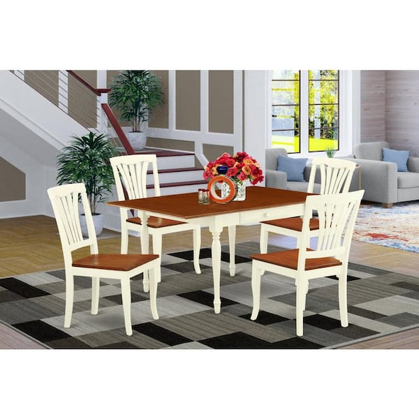 East West Furniture 5-Piece Buttermilk and Cherry Solid Wood Top-Dining Room Set with Dropleaf-Seats 4