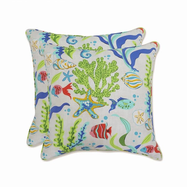 Pillow Perfect Tropical Blue Square Outdoor Square Throw Pillow 2-Pack