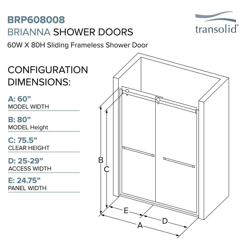 Brianna 60" x 80" Frameless Sliding Shower Door in Polished Chrome