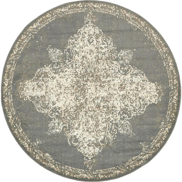 Unique Loom Tuareg Medallion Gray 8' 0 x 8' 0 Round Rug