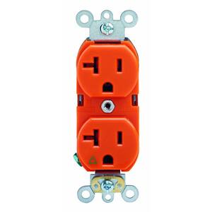 20 Amp Industrial Grade Heavy Duty Isolated Ground Duplex Outlet, Orange