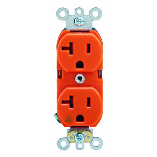 Leviton 20 Amp Industrial Grade Heavy Duty Isolated Ground Duplex Outlet, Orange
