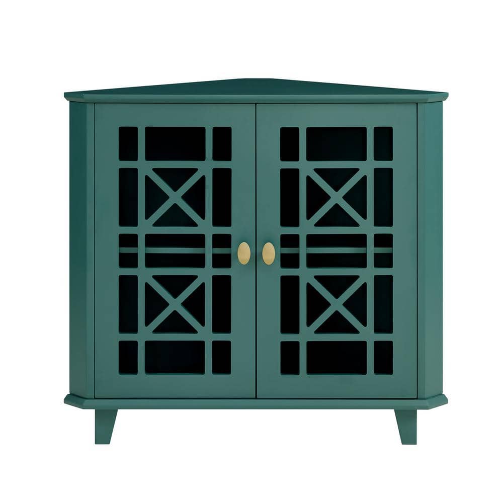 Transitional Triangular Corner Cabinet with Adjustable Shelving in Dark Teal