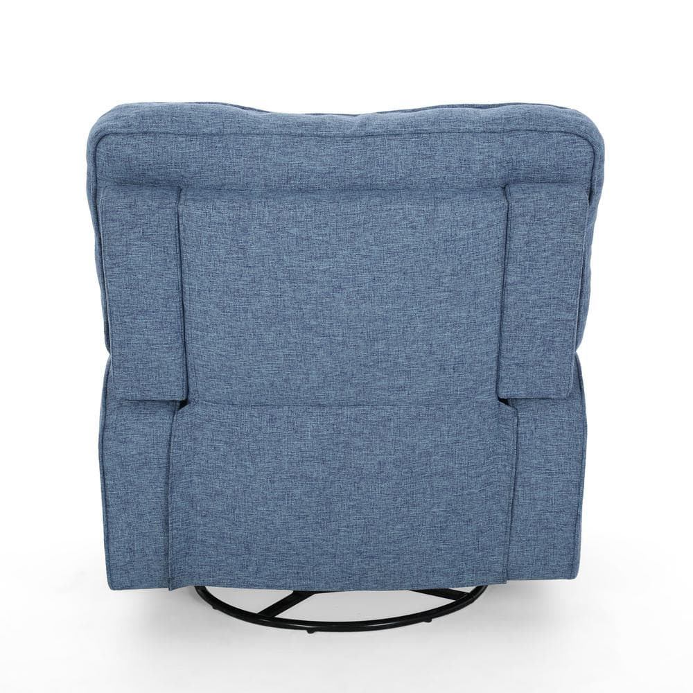 Handcrafted Navy Blue Fabric Swivel Glider Club Recliner