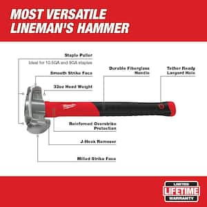 36 oz. 4-in-1 Lineman's Hammer with Fixed Blade Hawkbill Knife