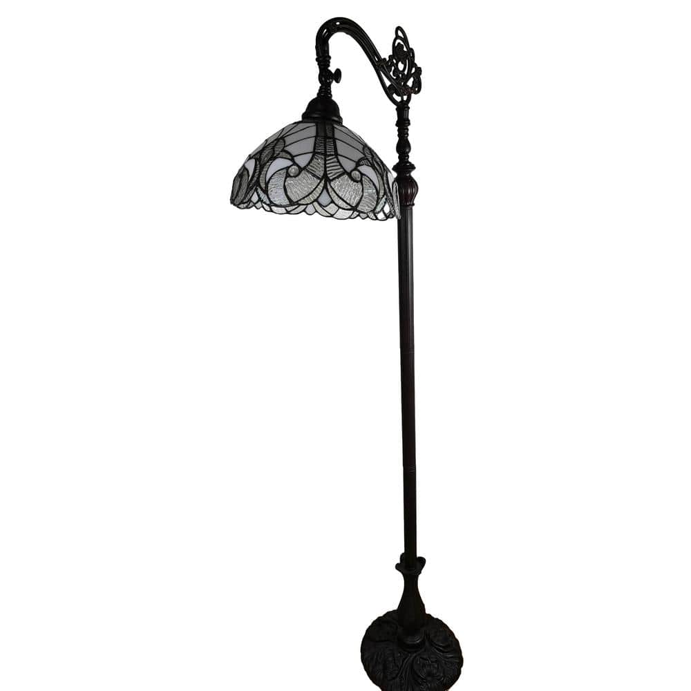 Elegant Arc White Stained Glass 62" Tiffany-Style Adjustable Floor Lamp