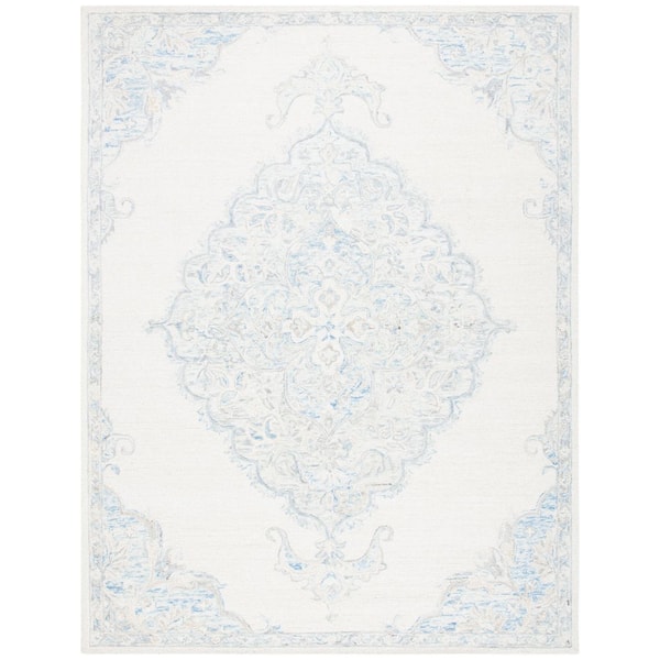 SAFAVIEH Micro-Loop Ivory/Blue 8 ft. x 10 ft. Medallion Oriental Area Rug