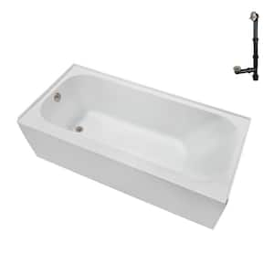 60 in. x 30 in. Soaking Acrylic Alcove Bathtub with Left Drain in Glossy White, External Drain in Brushed Nickel