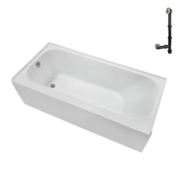 Streamline 60 in. x 30 in. Soaking Acrylic Alcove Bathtub with Left Drain in Glossy White, External Drain in Brushed Nickel