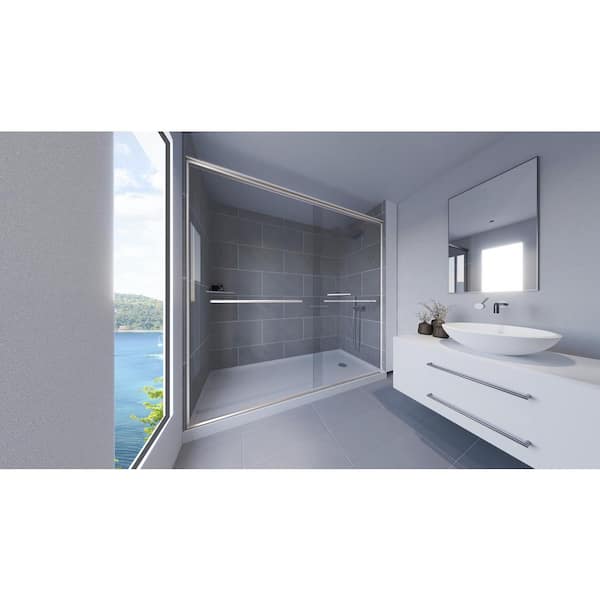 NuVo Slate Grey-Rainier 60 in. x 32 in. x 99 in. Floor/Ceiling Base/Wall/Door Alcove Shower Stall/Kit Chrome Right