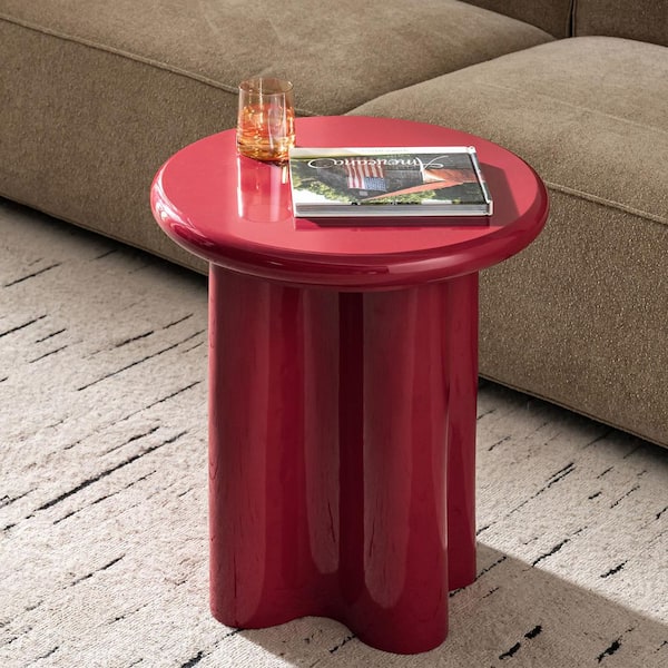 Althea 19.75 in. Red Round Wood End Table with Enamel Finish