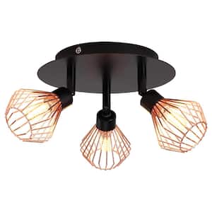 Farhiyo 7.87in. Adjustable 3-Heads Rustic Semi Flush Mount G9 Lamp Holder with Woven Metal Cages for Kitchen Living Room