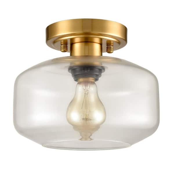 CLAXY 13.07 in. 1-Light Gold Modern Semi-Flush Mount with Clear Glass Shade and No Bulbs Included (1-Pack)