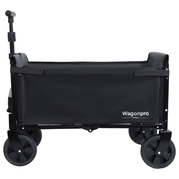 Black 3 cu. ft. Steel Garden Cart, All-in-One Convertible Folding Camping Wagon Cart, Included Dog Tether