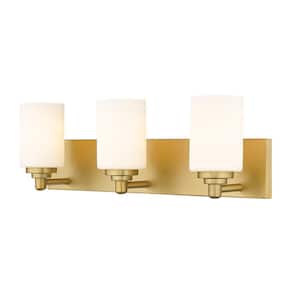 Soledad 23 in. 3-Light Brushed Gold Vanity-Light with Glass Shade