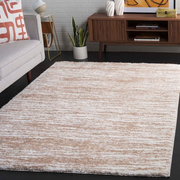 Tahoe Shag 8 ft. x 10 ft. Ivory/Gold Distressed Area Rug