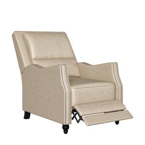 Distressed Latte Tan Faux Leather Push Back Recliner Chair with Nailhead Trim