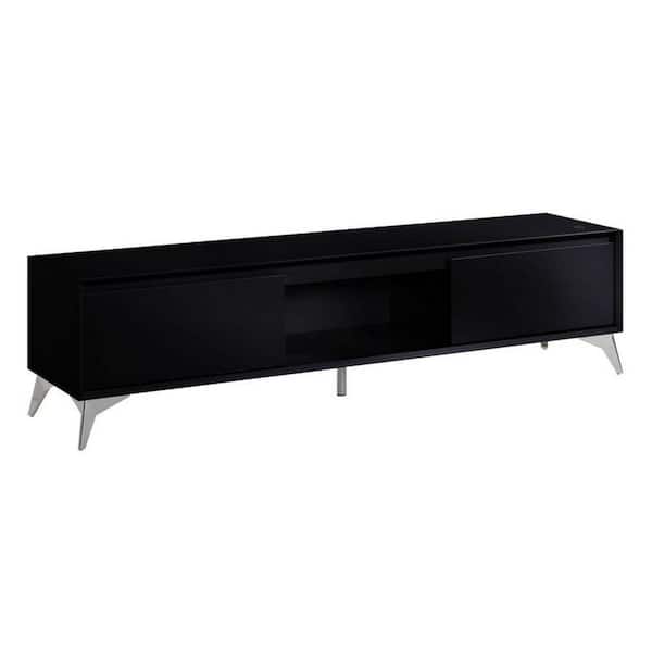 Benjara 71 in. Black Wood TV Stand Fits TVs up to 75 in. with 2-Door Storage LED Touch Light