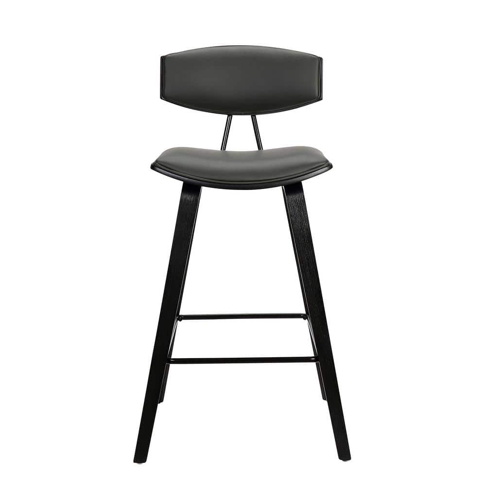 Gray Faux Leather & Black Brushed Wood Contemporary Counter Stool