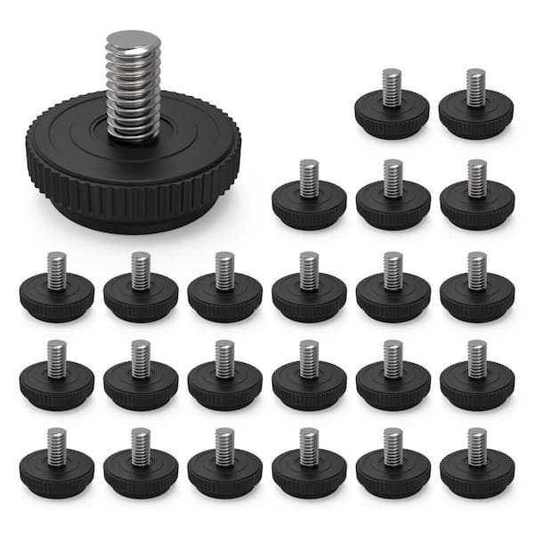 Angel Sar Black Stainless Steel Adjustable Screw-in Furniture Leveler with 5/16 in.-18 Thread for Table, Chair and More (24-Pack)
