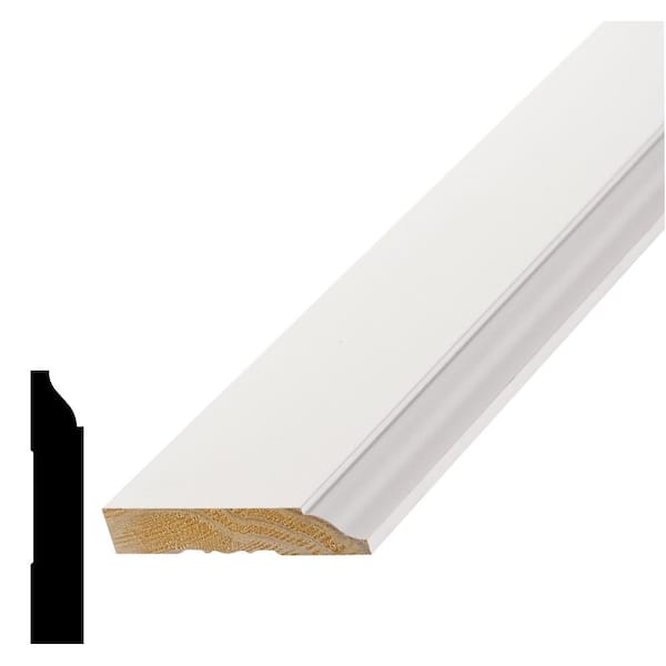 Alexandria Moulding WM 624 9/16 in. x 3 in. Primed Finger-Jointed Pine Wood Baseboard Molding