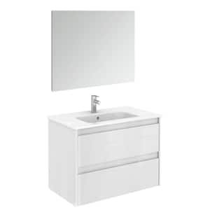 Ambra 31.6 in. W x 18.1 in. D x 23.1 in. H One Sink Bath Vanity in Matte White with White Ceramic Top and Mirror