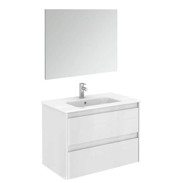 WS Bath Collections Ambra 31.6 in. W x 18.1 in. D x 23.1 in. H One Sink Bath Vanity in Matte White with White Ceramic Top and Mirror