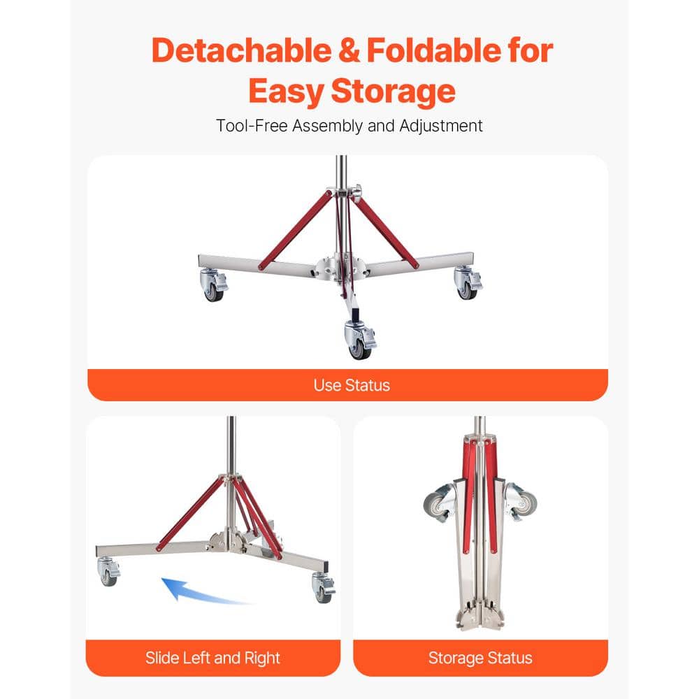Heavy Duty Adjustable Stainless Steel Photography Light Stand with Casters