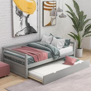 Grey Wood Daybed with a Trundle No Box Spring Required Twin Trundle Daybed