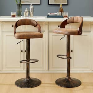 Bar Stools Set of 2, Counter Height Stool with Bentwood Back, Arm and Footrest, 24.8 in. Metal Swivel Barstools, Brown