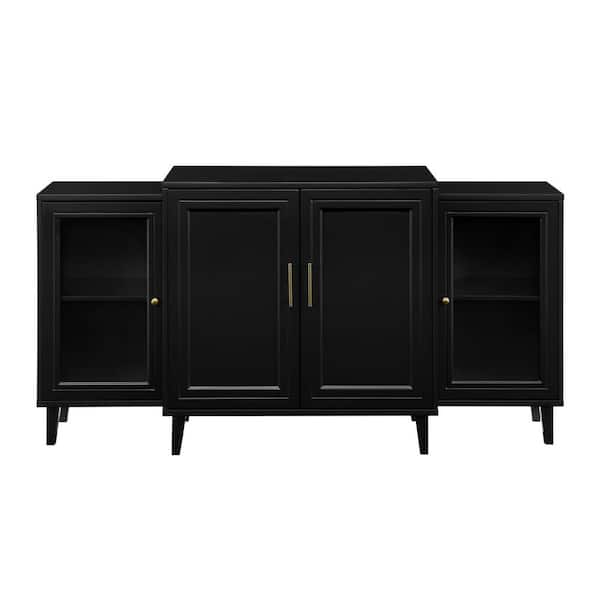Walker Edison Furniture Company 62 in. Black Tiered Modern Sideboard (4-Door)