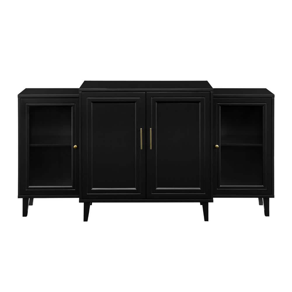 Black MDF and Glass 62" Tiered Modern Sideboard