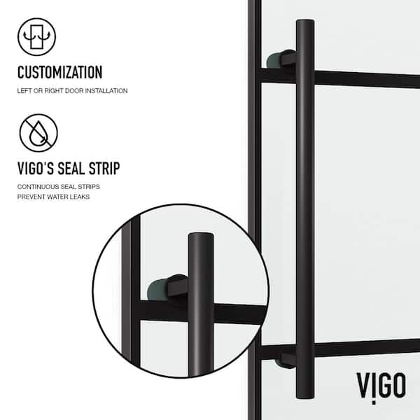 Elan 56 to 60 in. W x 74 in. H Sliding Frameless Shower Door in Matte Black with 3/8 in. (10mm) Clear Grid Glass