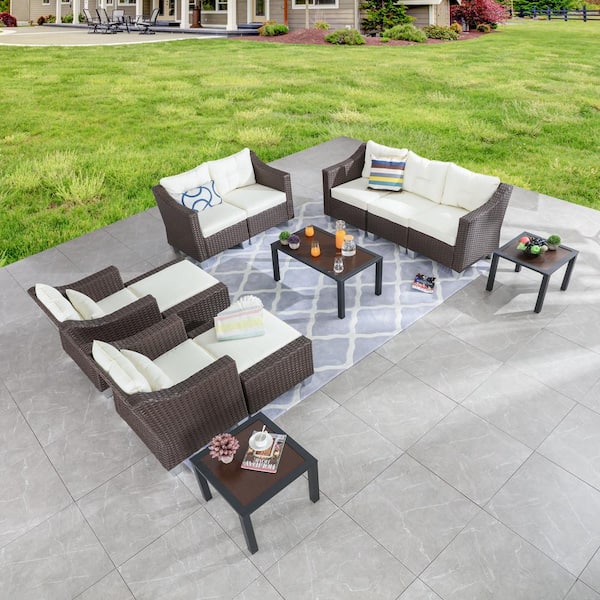 Patio Festival 12 Piece Wicker Patio Conversation Set with Beige Cushions