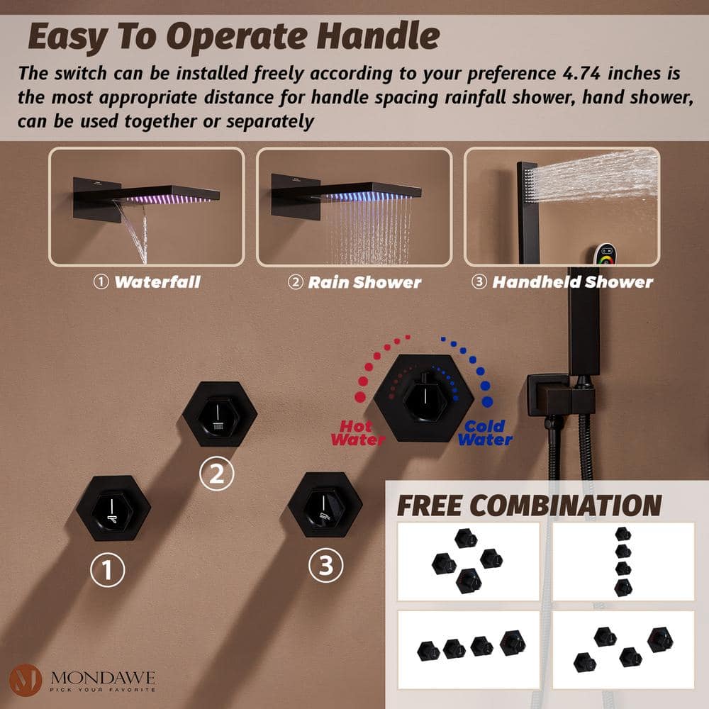 Matte Black Stainless Steel Dual Rain Shower System with Bluetooth Speaker
