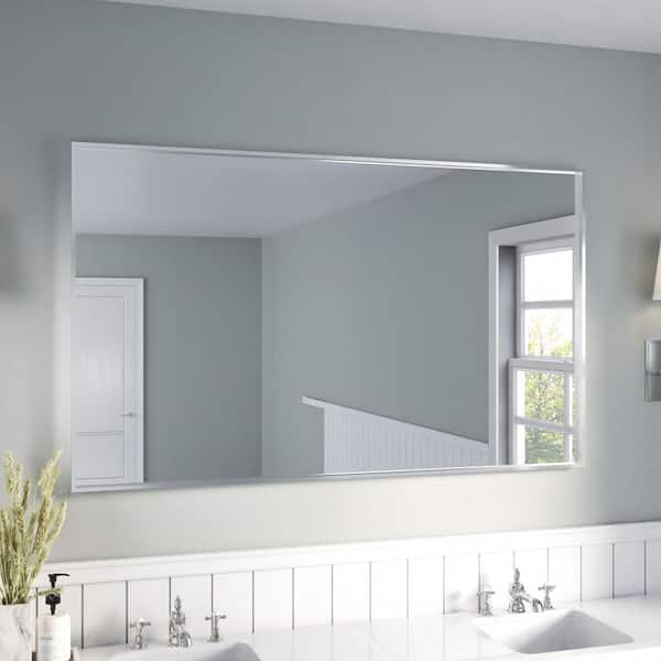 60 in. W x 36 in. H Silver Aluminum Rectangular Framed Wall Bathroom Vanity Wall Mount Mirror
