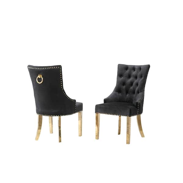 Best Quality Furniture Sam Black Velvet Stainless Steel Gold Dining Chairs (Set of 2)