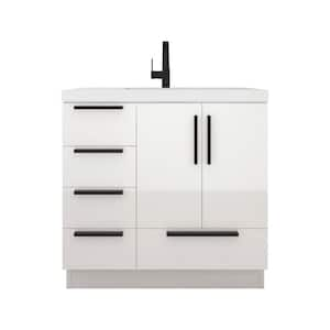 Carla 36 in. W x 20 in. D x 35 in. H Single Sink Freestanding Bath Vanity in Gloss White with White Ceramic Top