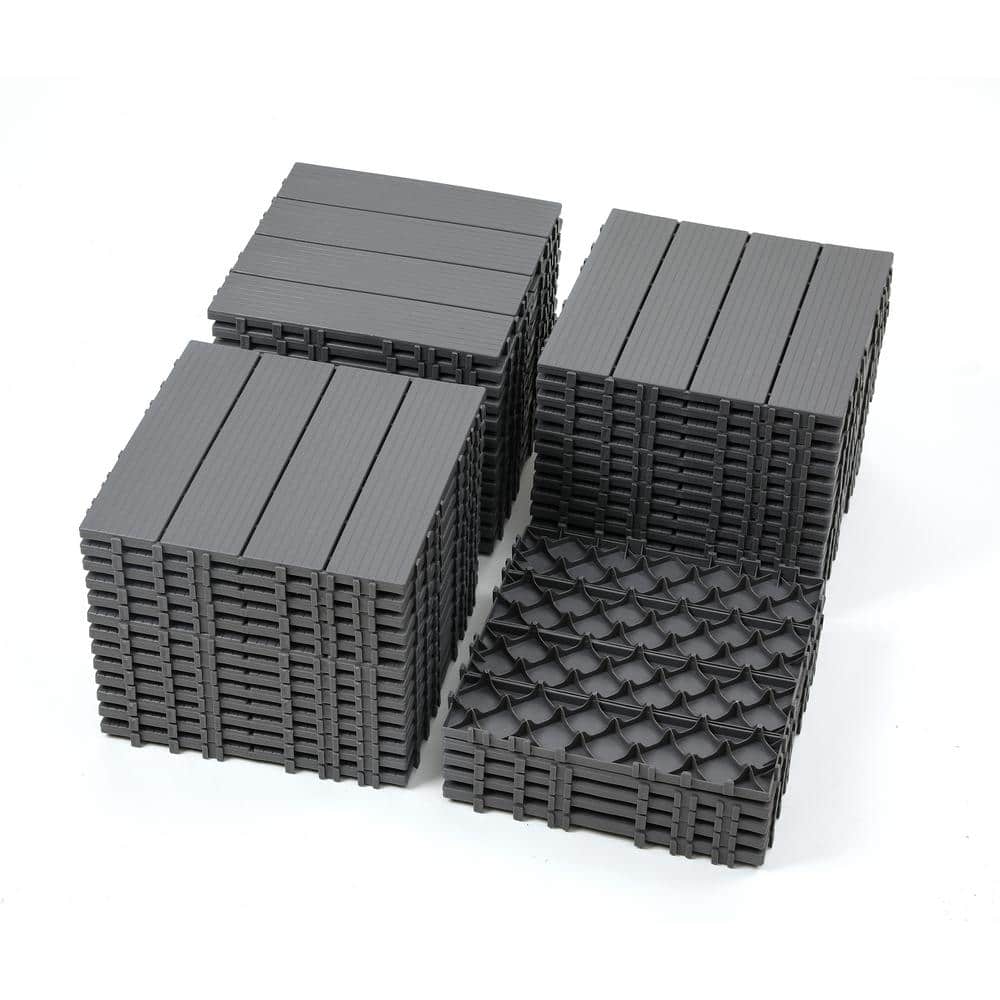 44-Pack 1 ft. x 1 ft. Plastic Interlocking Square Deck Tile in Gray