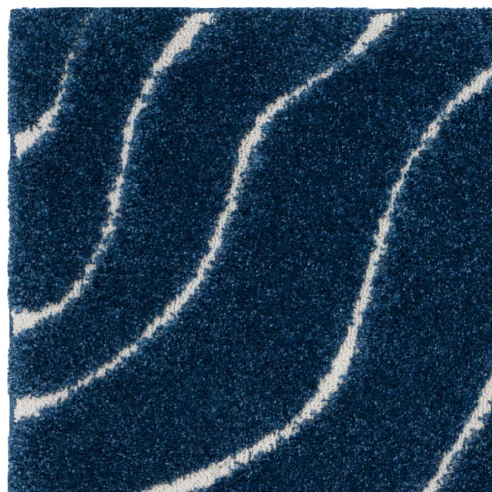 Dark Blue and Cream Tufted Shag Area Rug