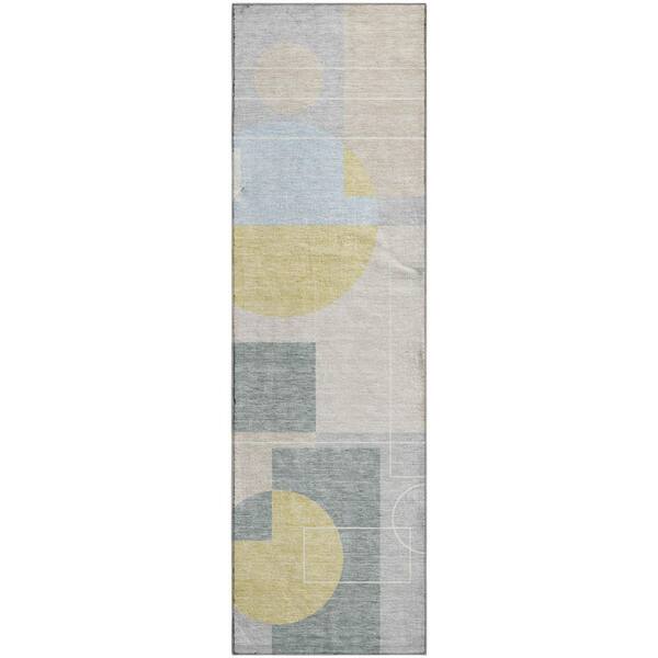 Mayfield Premium Machine Washable Abstract AMF2500 Silver 2 ft. x 7 ft. Runner Rug