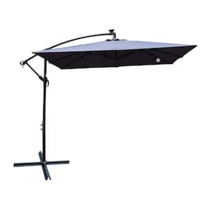 8.2 ft. x 8.2 ft. Market Solar Powered LED Lighted Patio Umbrella in Anthracite with 8 Ribs, Crank, and Cross Base