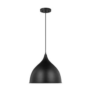 Grant 1-Light Midnight Black Transitional Dimmable Indoor/Outdoor Pendant Light with Steel Shade