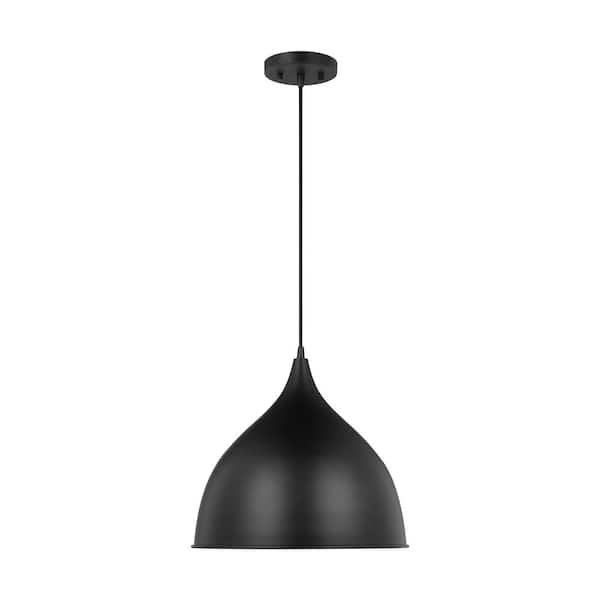 Generation Lighting Grant 1-Light Midnight Black Transitional Dimmable Indoor/Outdoor Pendant Light with Steel Shade