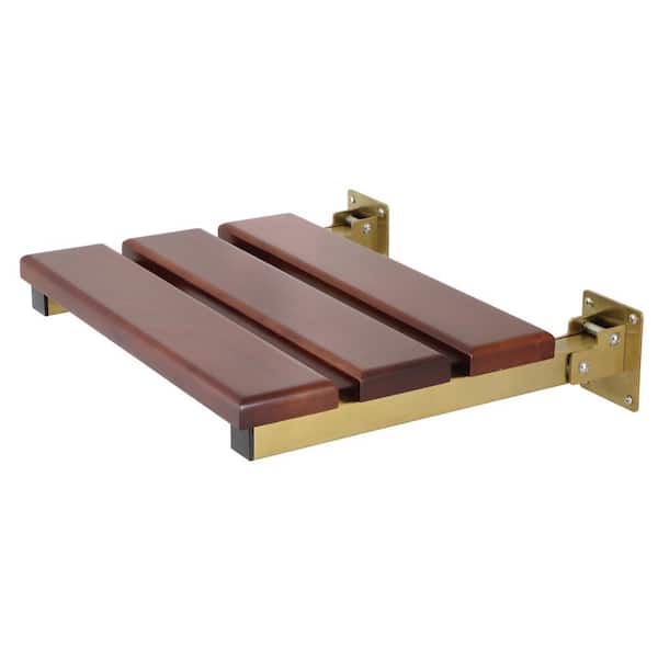 Chaise 19 in. x 16 in. Wall Mount Fold Down Shower Seat in Brushed Brass